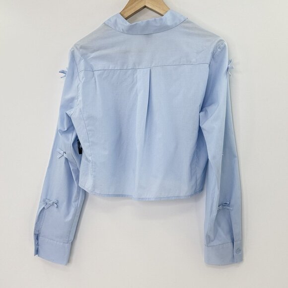 NWT Wild Fable Baby Blue Bow Collared Button Blouse Size Sm, Cropped Academia - Picture 3 of 8